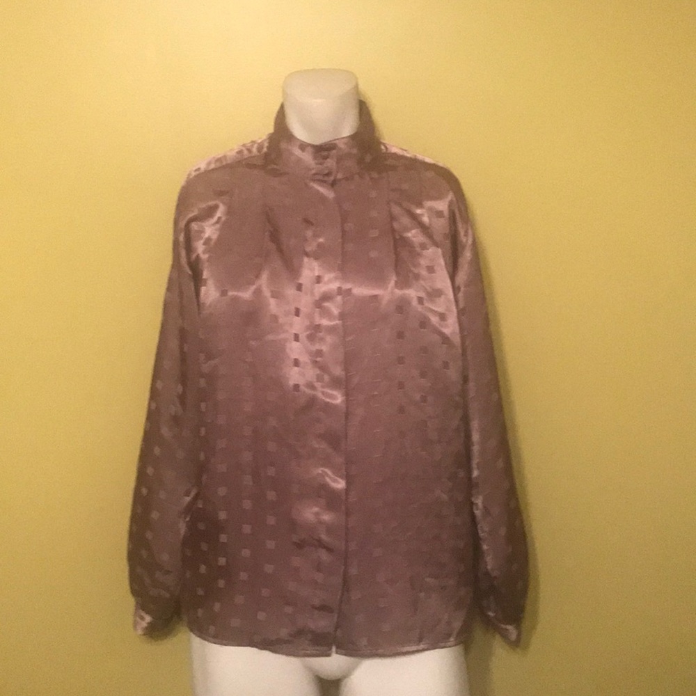 Vintage Taupe Blouse!  Metallic and Patterned!